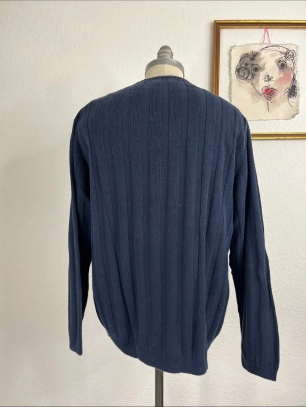 Lacoste Ribbed Striped V Neck Logo Long Sleeve Sweater